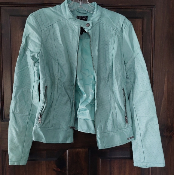 GUESS teal leather bomber - Picture 1 of 4